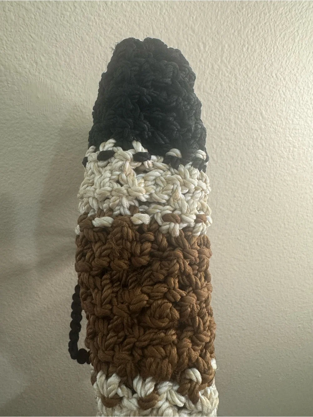 Handcrafted Crochet Shoulder Bag in Black, Brown & Cream